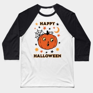 Vintage Happy Halloween Folk Art Retro Jack O Lantern Pumpkin Baseball T-Shirt